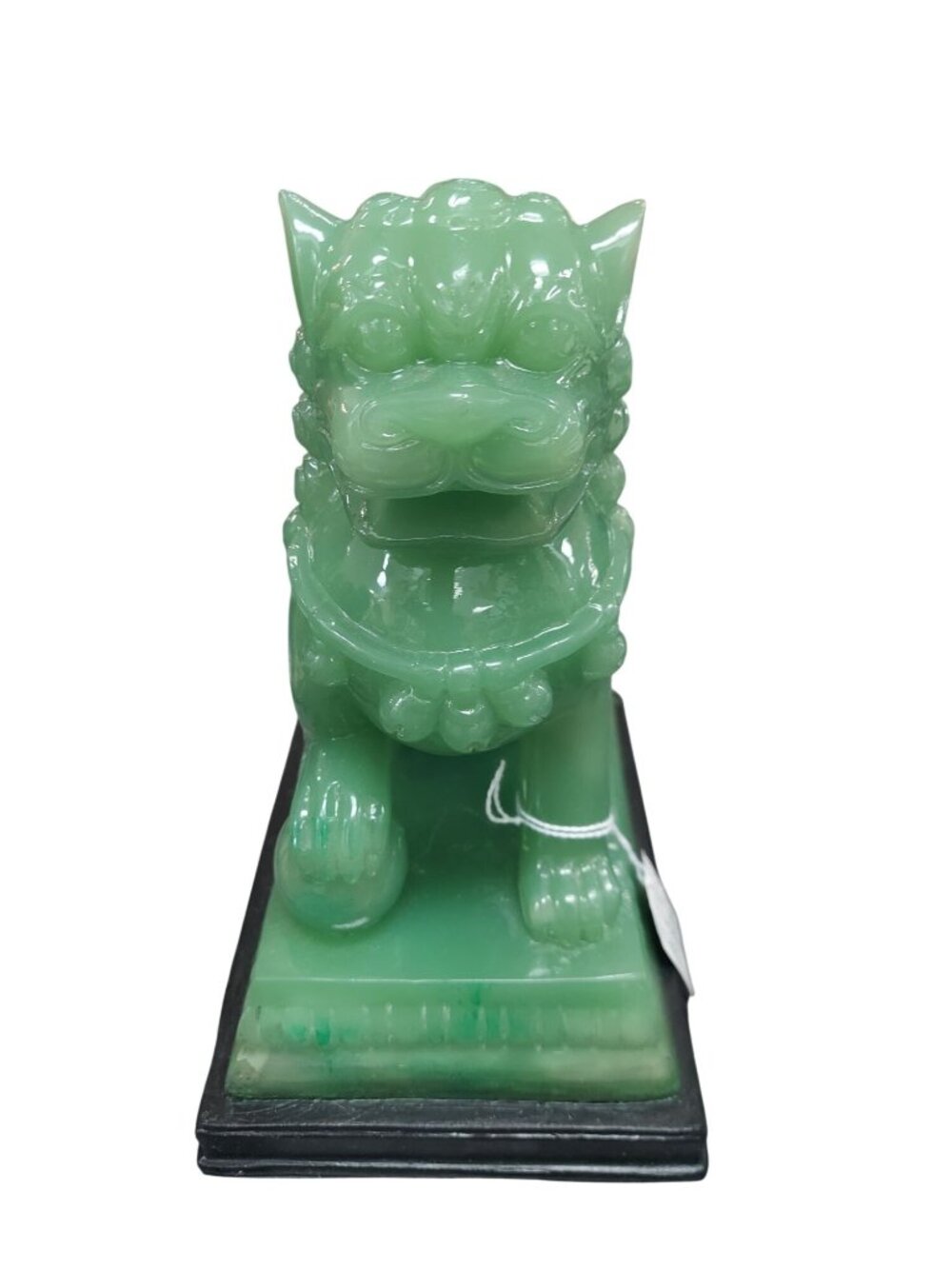 Vintage Chinese Jade Foo Dog Statue On Black Base Feng Shui Decor FREE SHIPPING